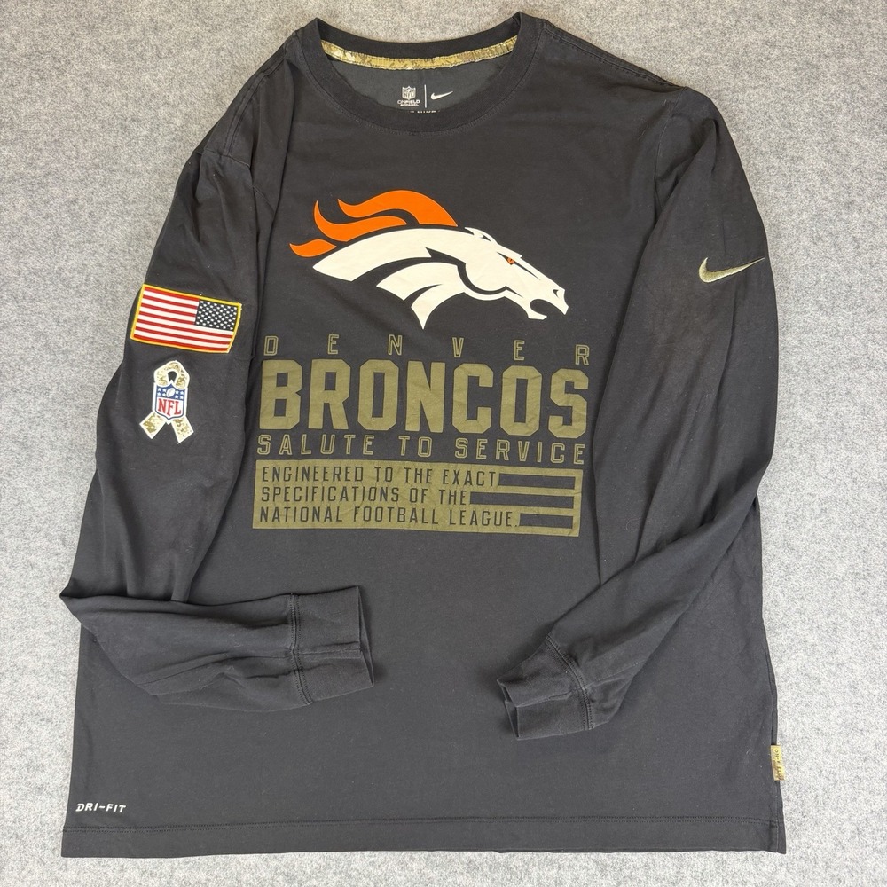 Nike Denver Broncos Shirt Men's XL Black NFL Salute To Service US Flag LS